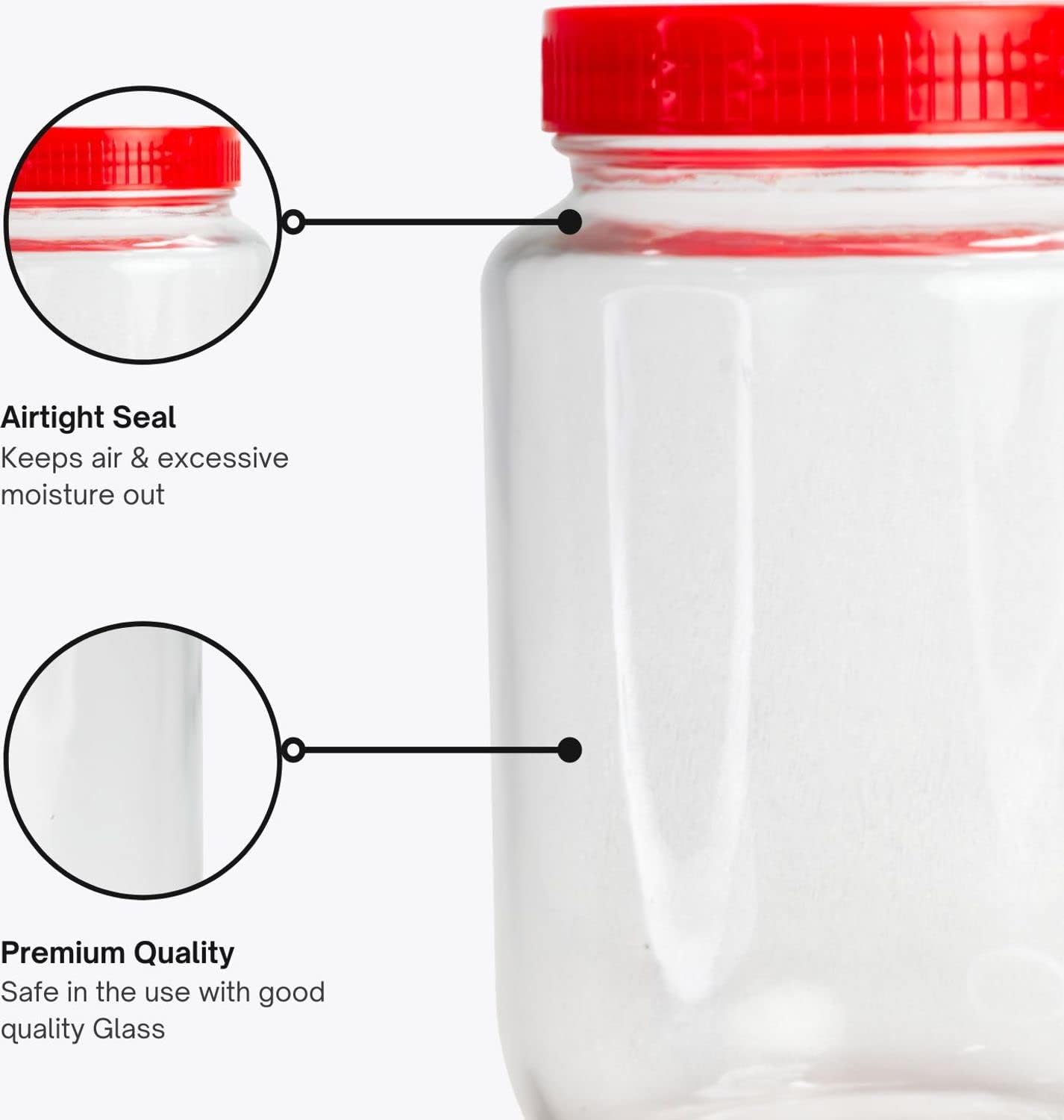 Feelopie Yera Glass 1000ml Round Pickle Clear Jars & Containers||for Kitchen Pantry,Snacks, Masala, Honey, Pickles,Cookies,Dry F